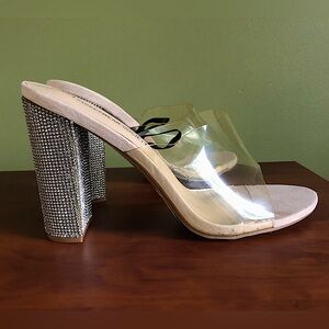 Blush Pink Rhinestone Block Heels - Size 9
